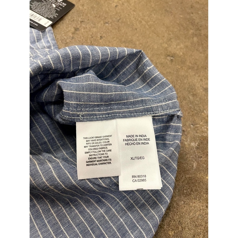 Lucky Brand Shirt Mens XL Blue Striped Linen Short Sleeve Camp Collar Casual - Picture 8 of 16